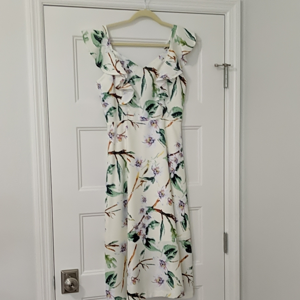 Cream Midi Dress with white flowers